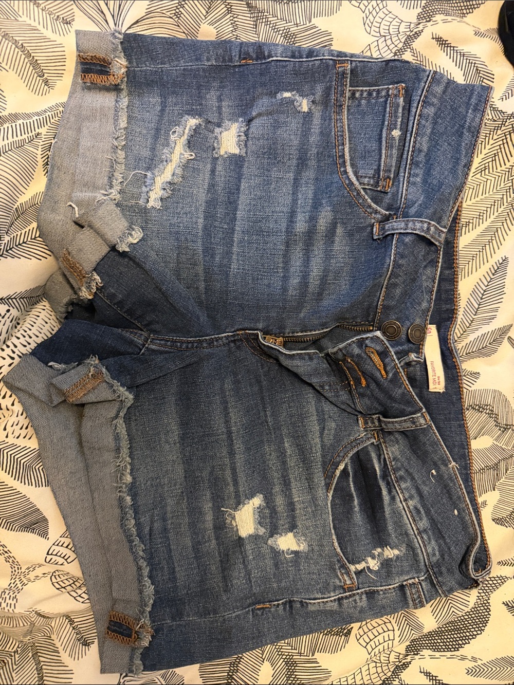 SO Distressed Blue Rolled Hem Jean Shorts